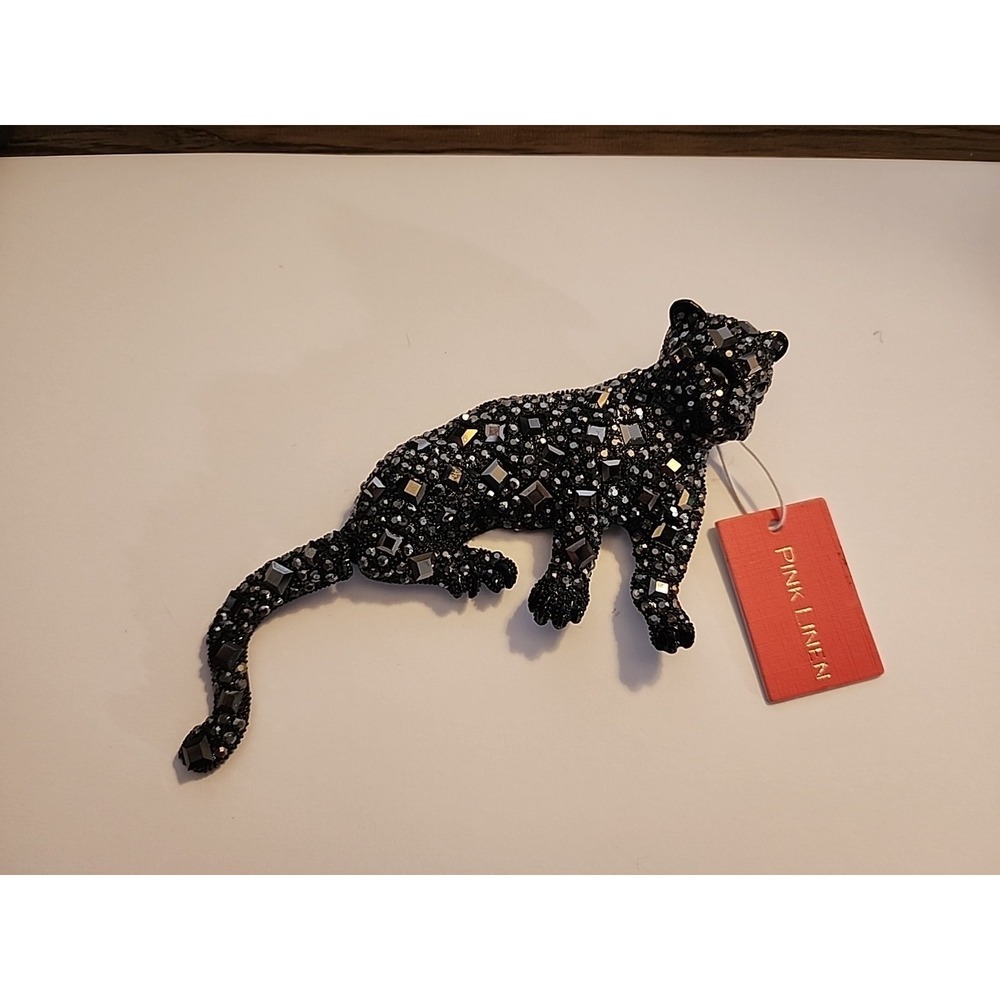 Black Crystal Panther Brooch/Pendant by Pink Linen with Articulating Tail
